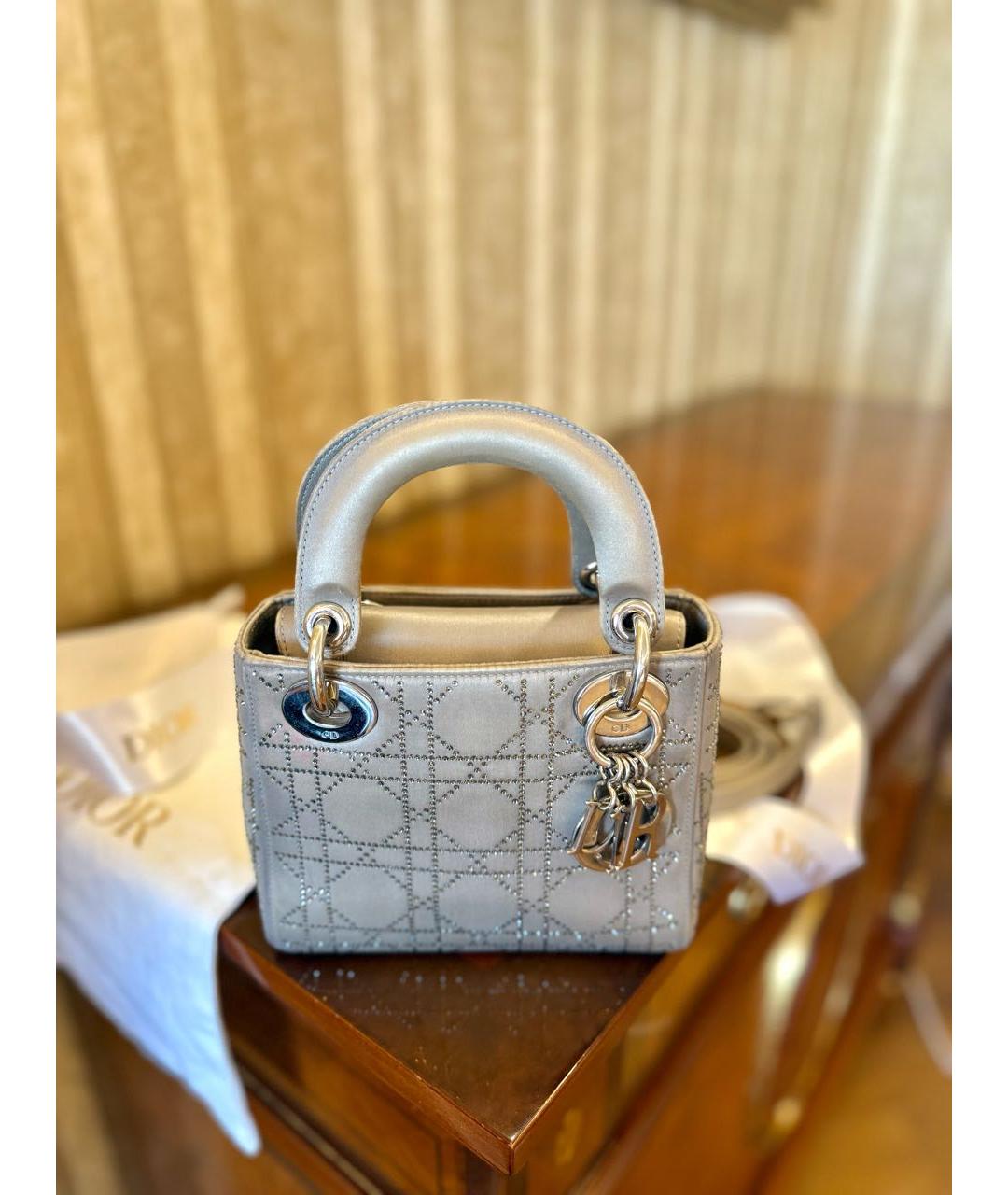 CHRISTIAN DIOR Серая шелковая сумка с короткими ручками, фото 4