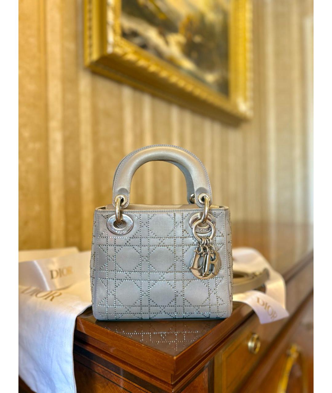 CHRISTIAN DIOR Серая шелковая сумка с короткими ручками, фото 2