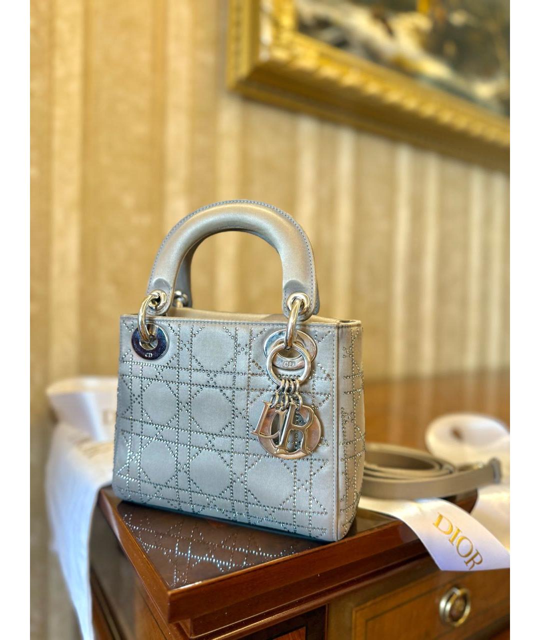 CHRISTIAN DIOR Серая шелковая сумка с короткими ручками, фото 3