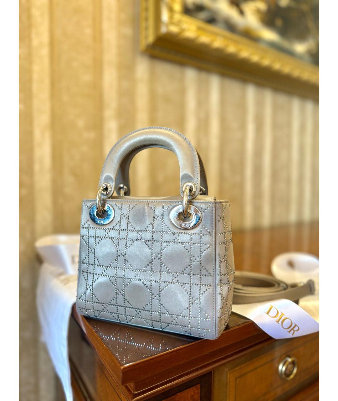 CHRISTIAN DIOR Серая шелковая сумка с короткими ручками, фото 7