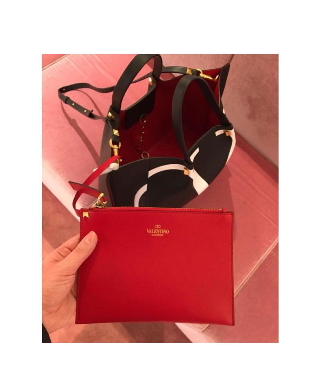 VALENTINO Черная кожаная сумка тоут, фото 5
