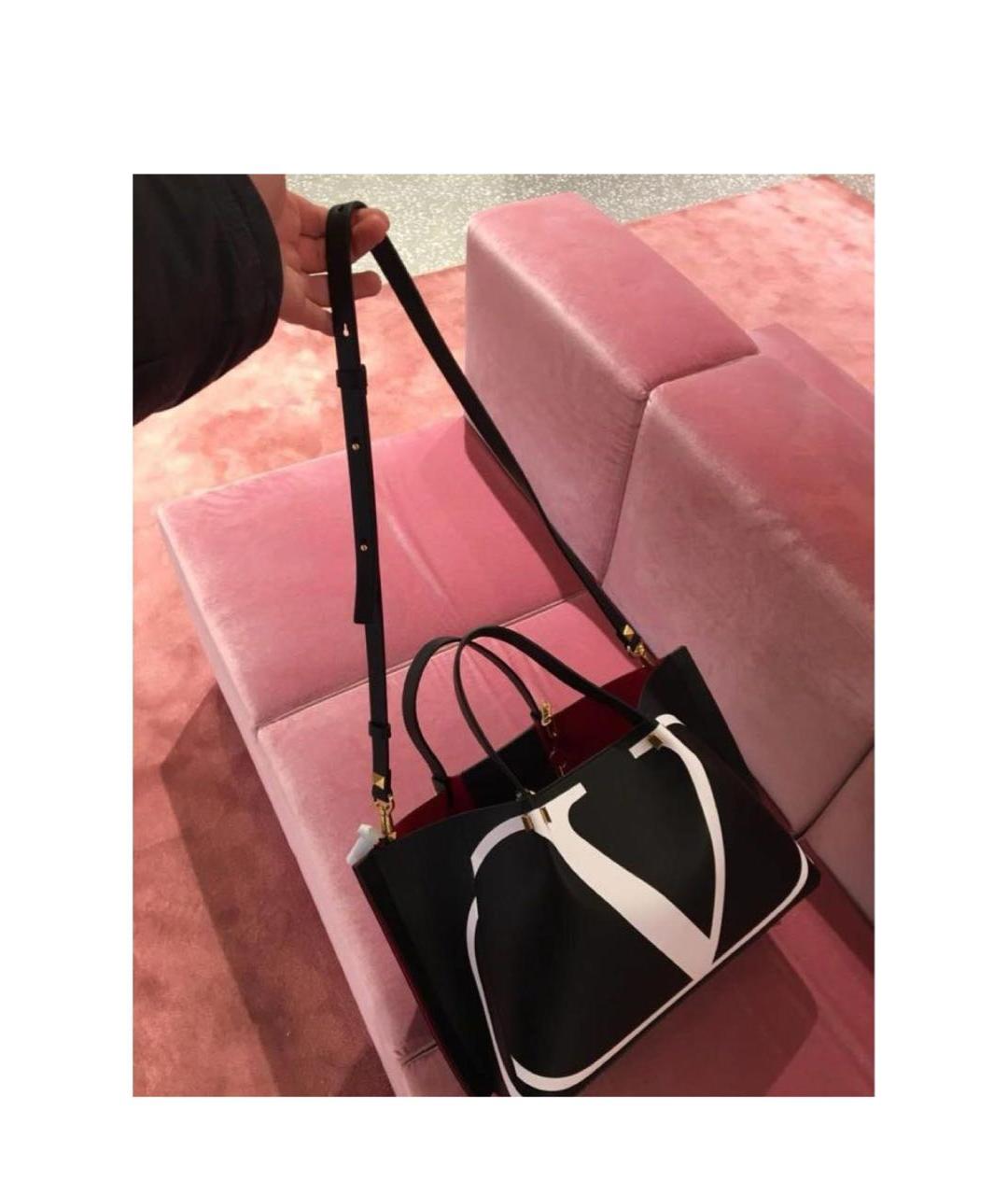 VALENTINO Черная кожаная сумка тоут, фото 4