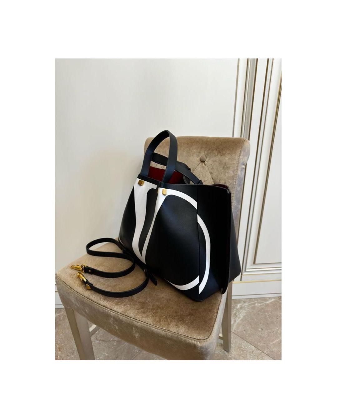 VALENTINO Черная кожаная сумка тоут, фото 2
