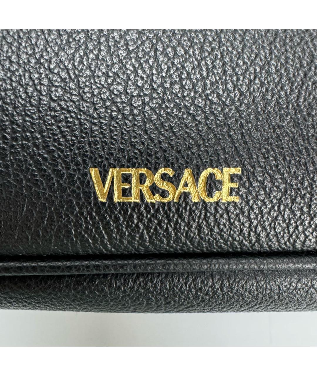 VERSACE Черная кожаная сумка с короткими ручками, фото 5