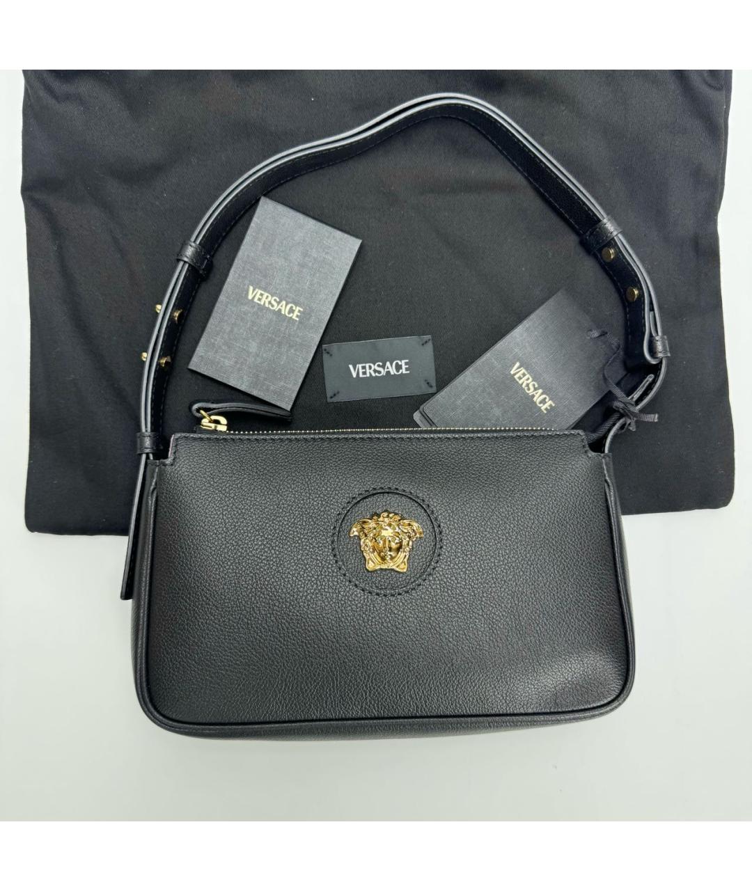 VERSACE Черная кожаная сумка с короткими ручками, фото 8