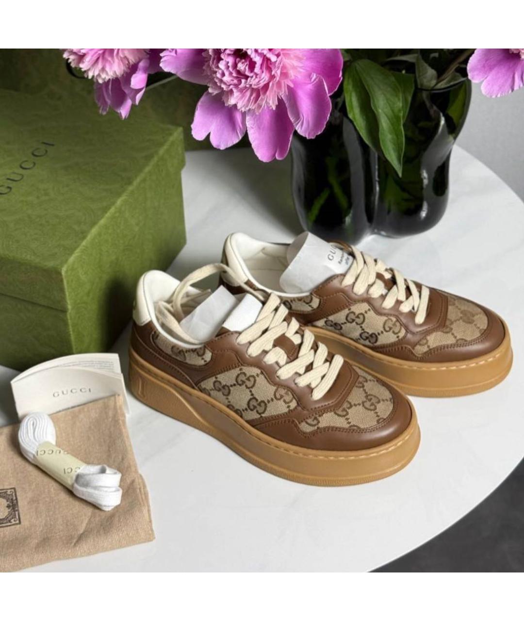 GUCCI Коричневые кожаные кроссовки, фото 3