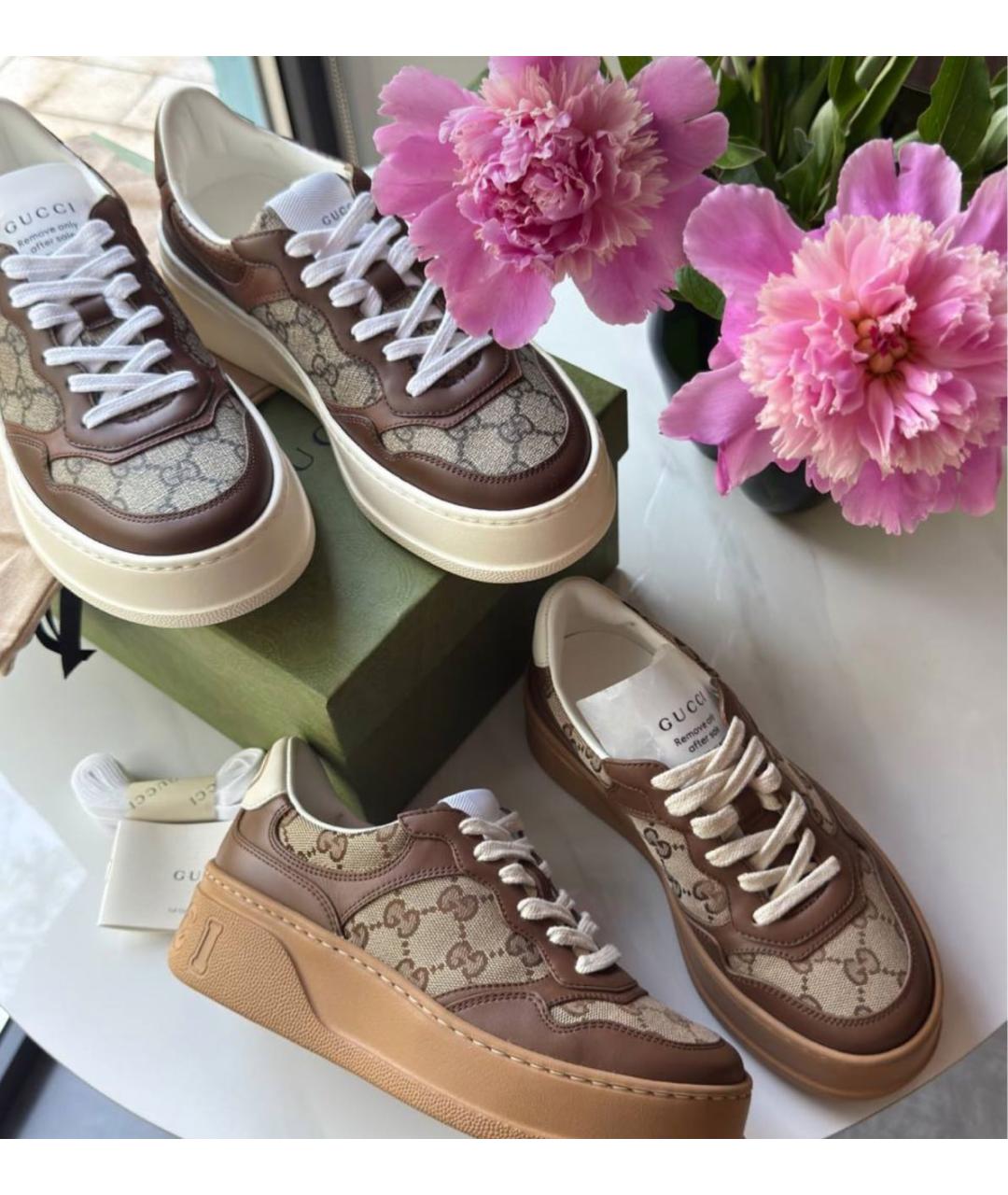 GUCCI Коричневые кожаные кроссовки, фото 4