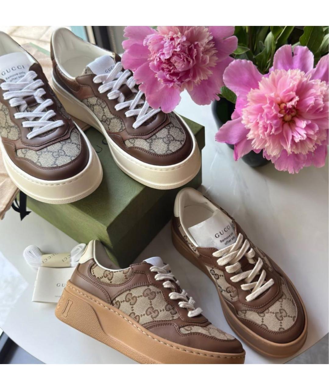 GUCCI Коричневые кожаные кроссовки, фото 2