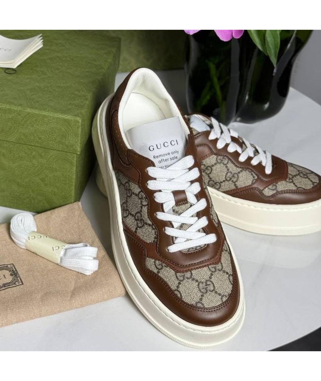 GUCCI Коричневые кожаные кроссовки, фото 3