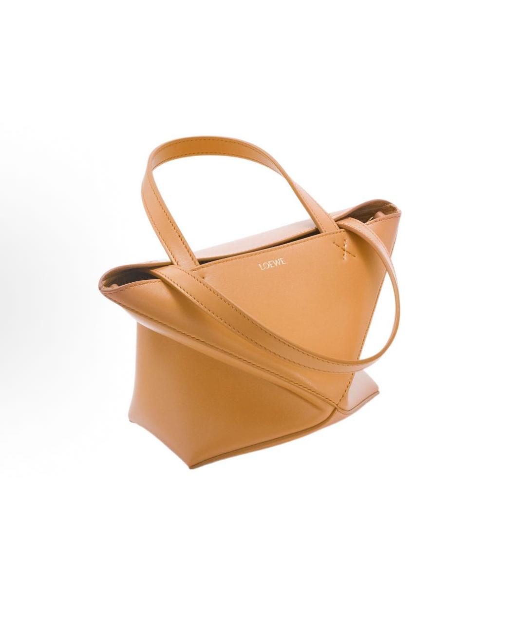 LOEWE Горчичная кожаная сумка с короткими ручками, фото 3