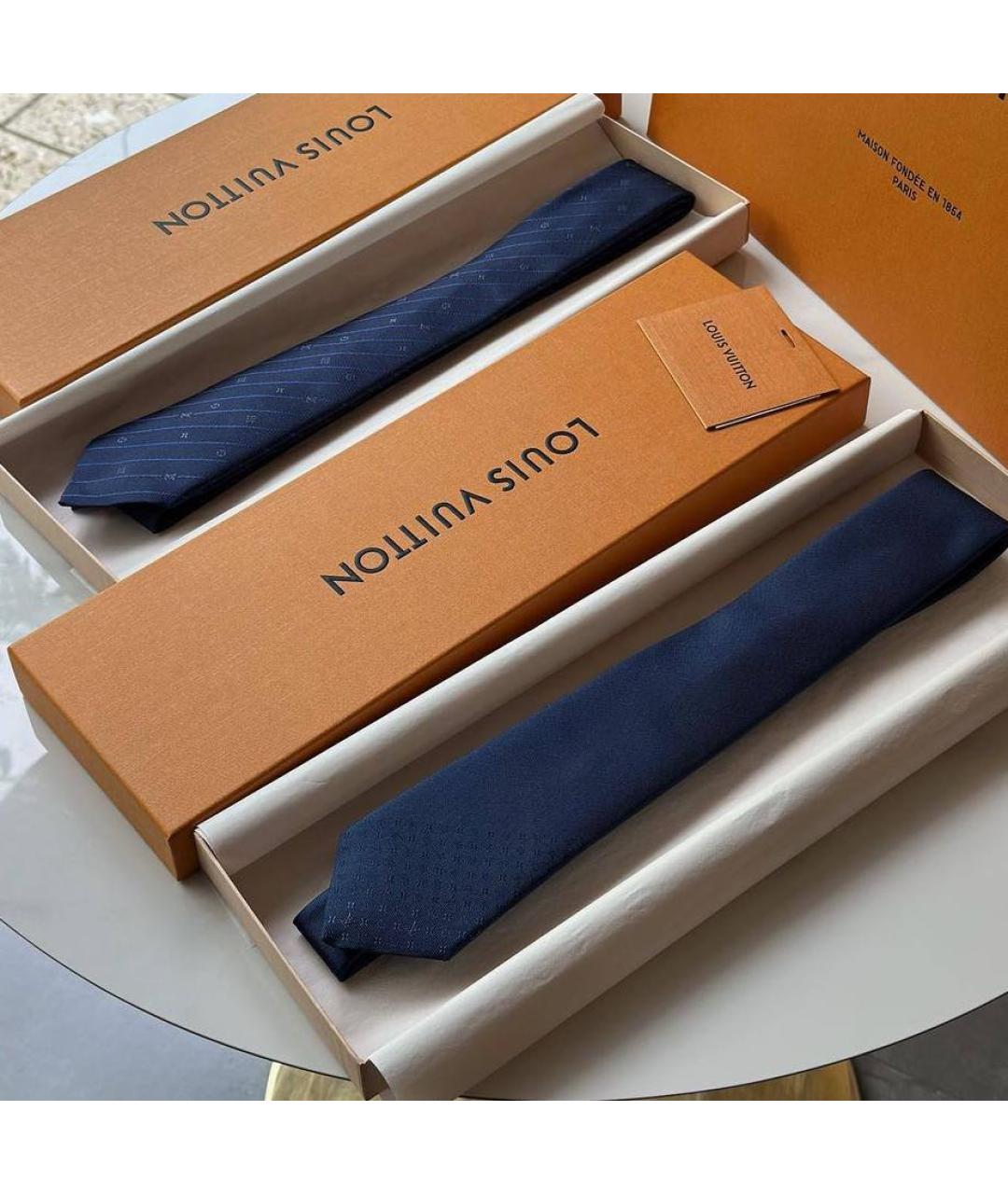 LOUIS VUITTON Темно-синий шелковый галстук, фото 3