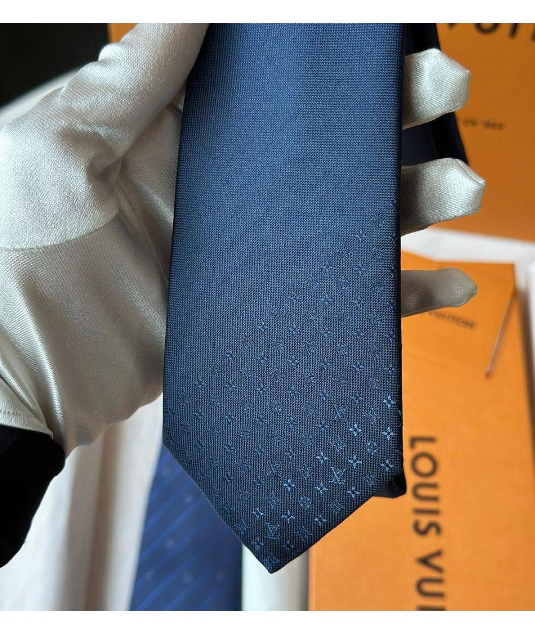 LOUIS VUITTON Темно-синий шелковый галстук, фото 2