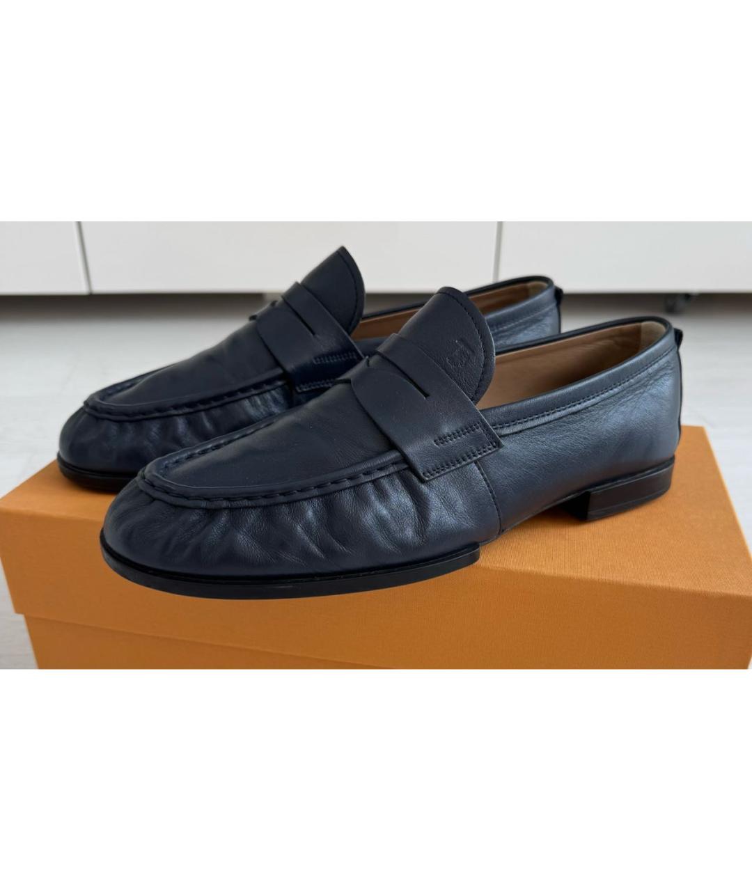 TOD'S Темно-синие кожаные лоферы, фото 2