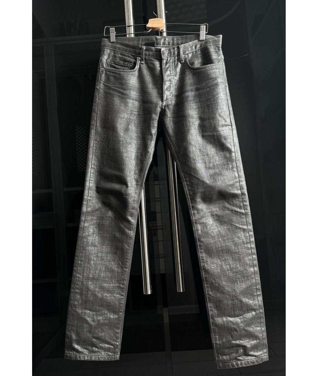DIOR HOMME Серебряные хлопковые джинсы скинни, фото 9