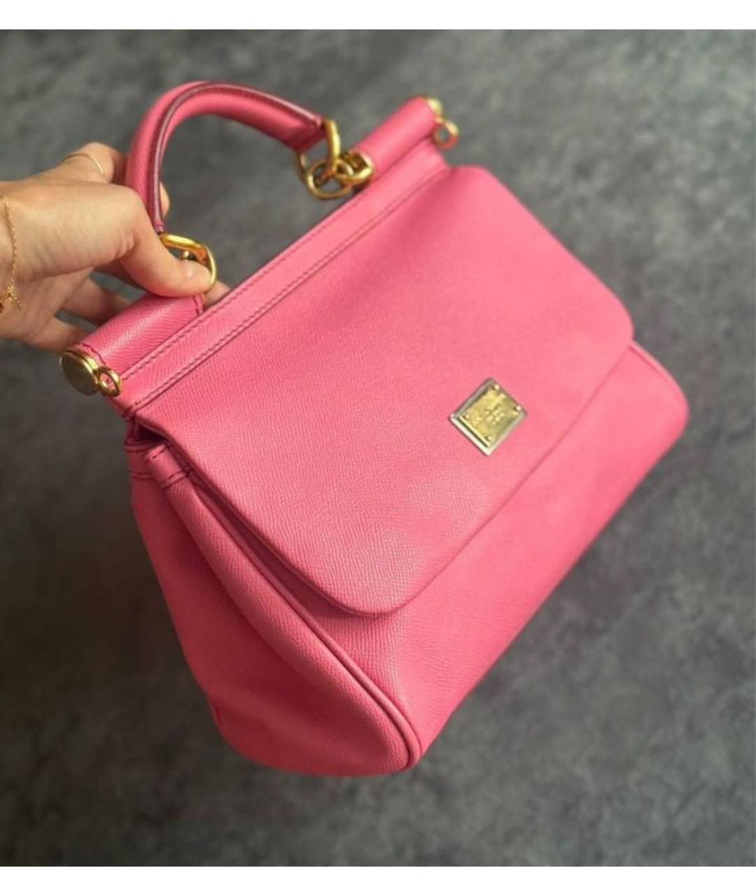 DOLCE&GABBANA Розовая кожаная сумка с короткими ручками, фото 9