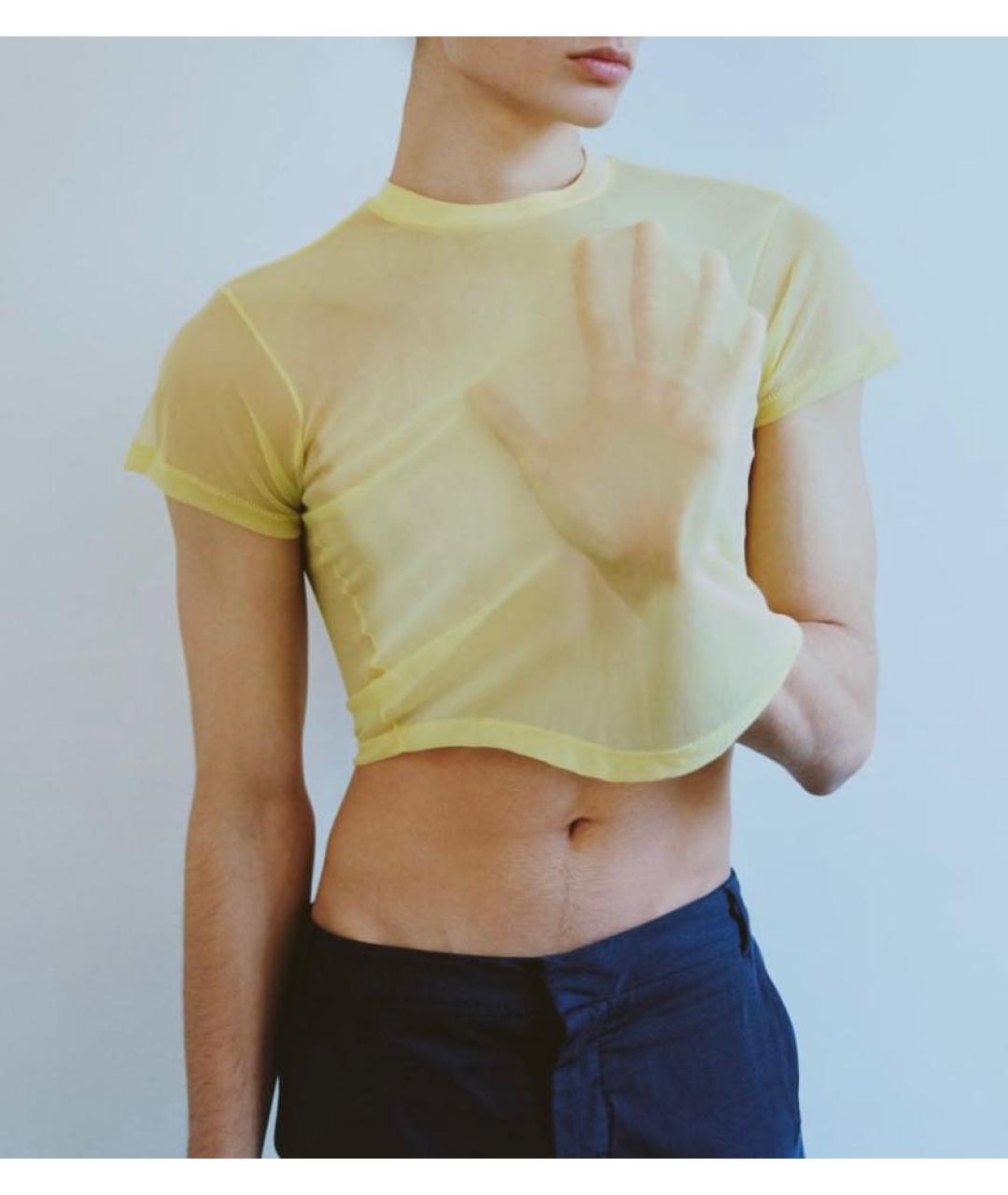 HELMUT LANG Желтая полиэстеровая футболка, фото 6