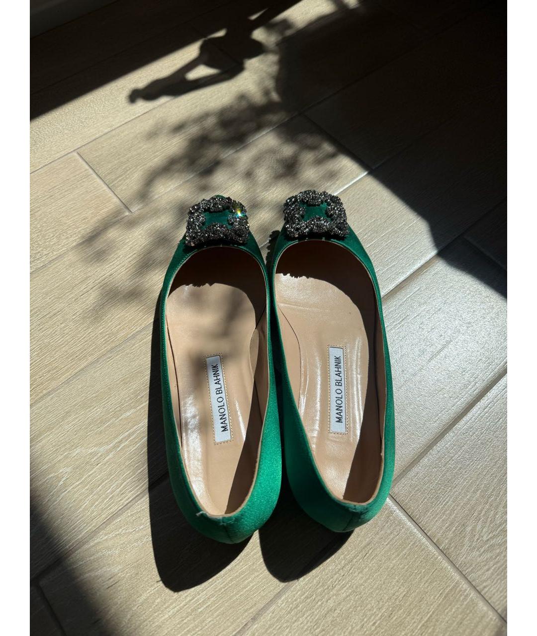 MANOLO BLAHNIK Зеленые текстильные балетки, фото 3