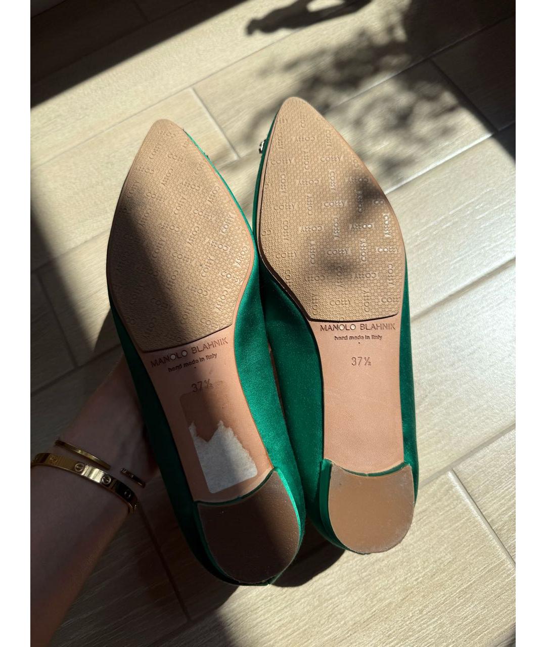 MANOLO BLAHNIK Зеленые текстильные балетки, фото 4