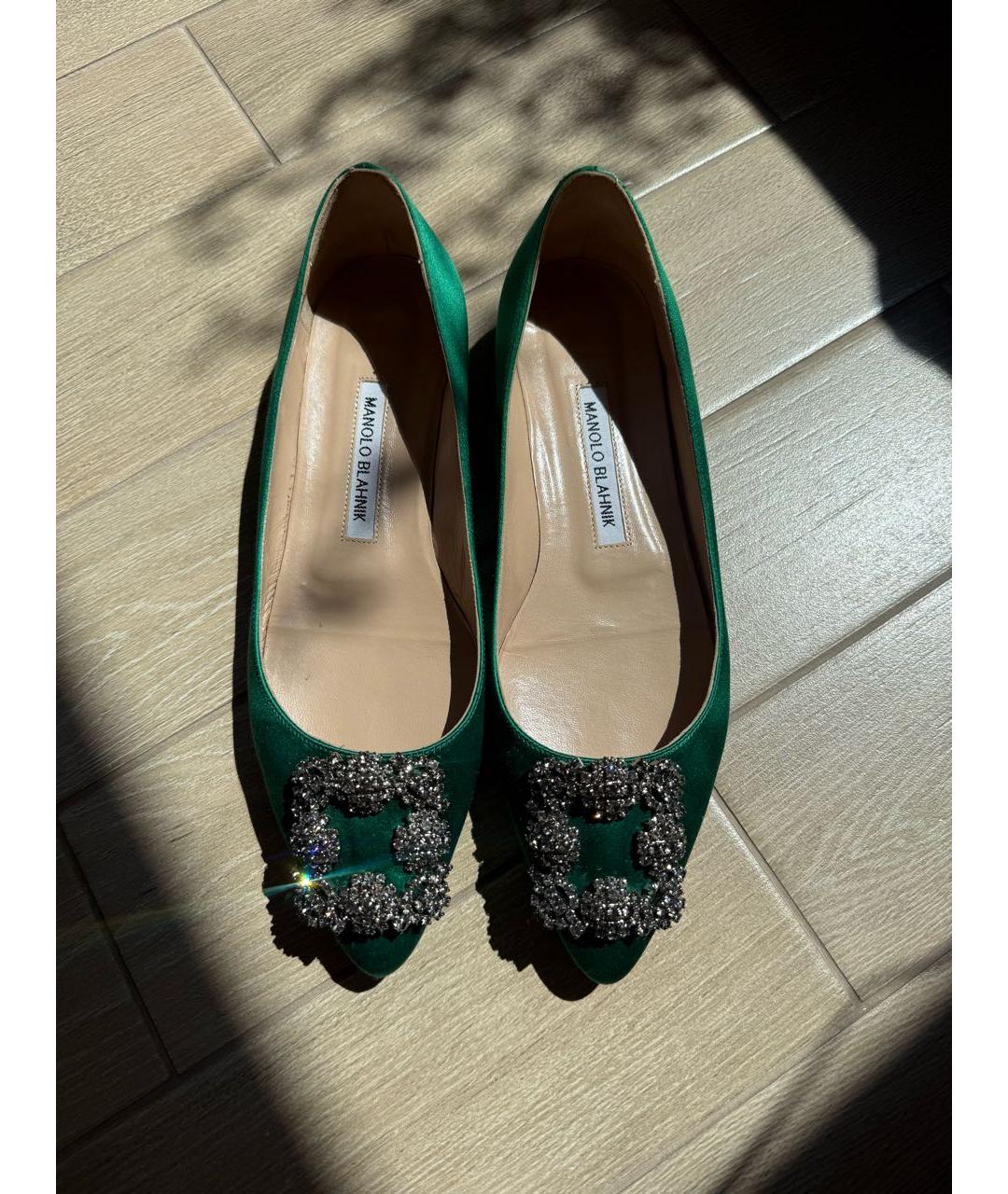 MANOLO BLAHNIK Зеленые текстильные балетки, фото 3