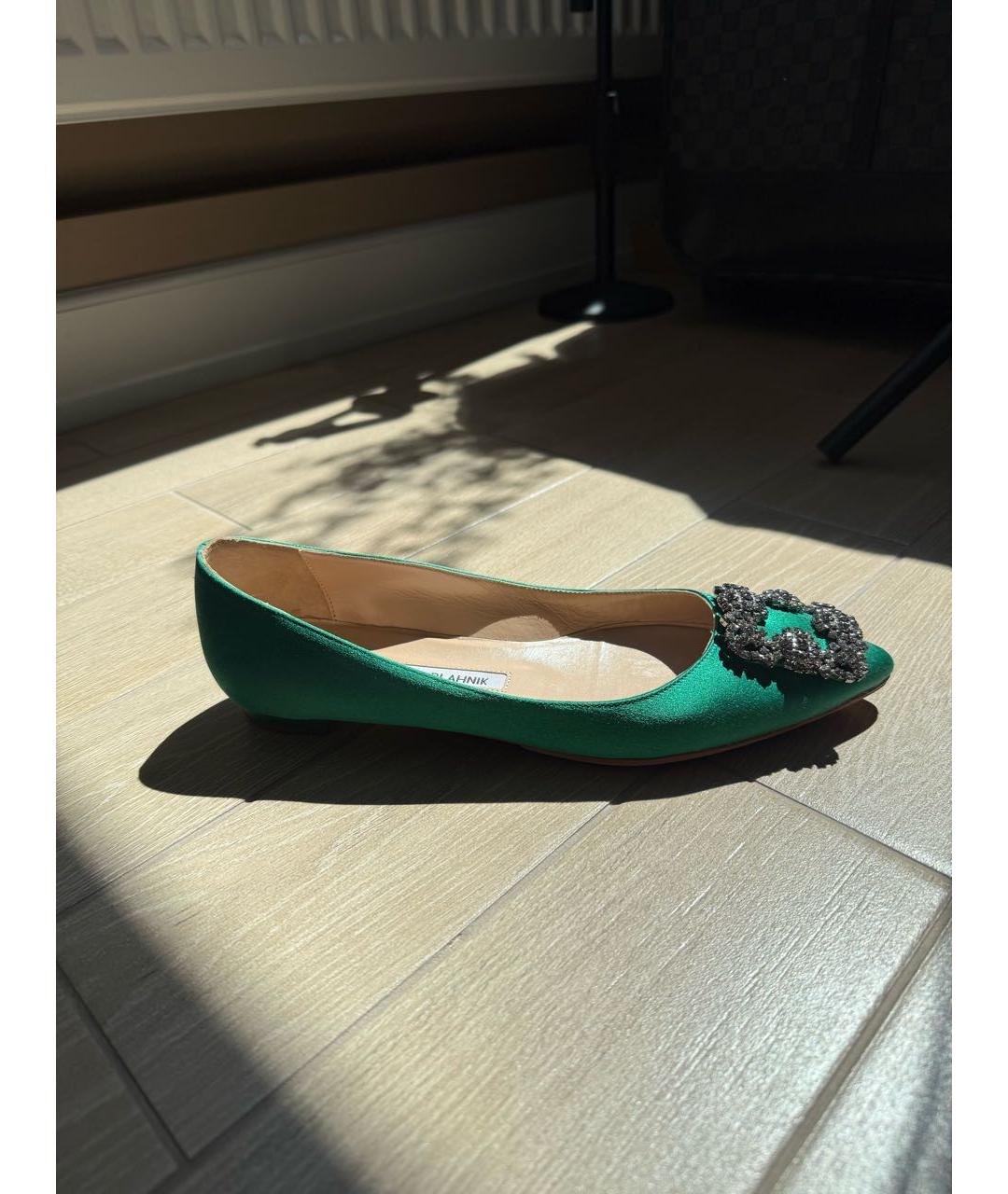 MANOLO BLAHNIK Зеленые текстильные балетки, фото 7