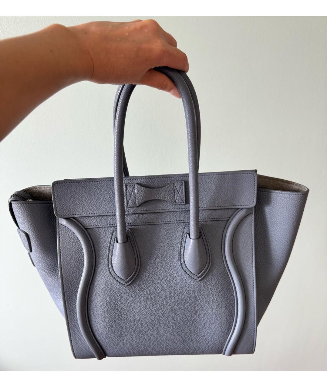 CELINE Голубая кожаная сумка тоут, фото 3