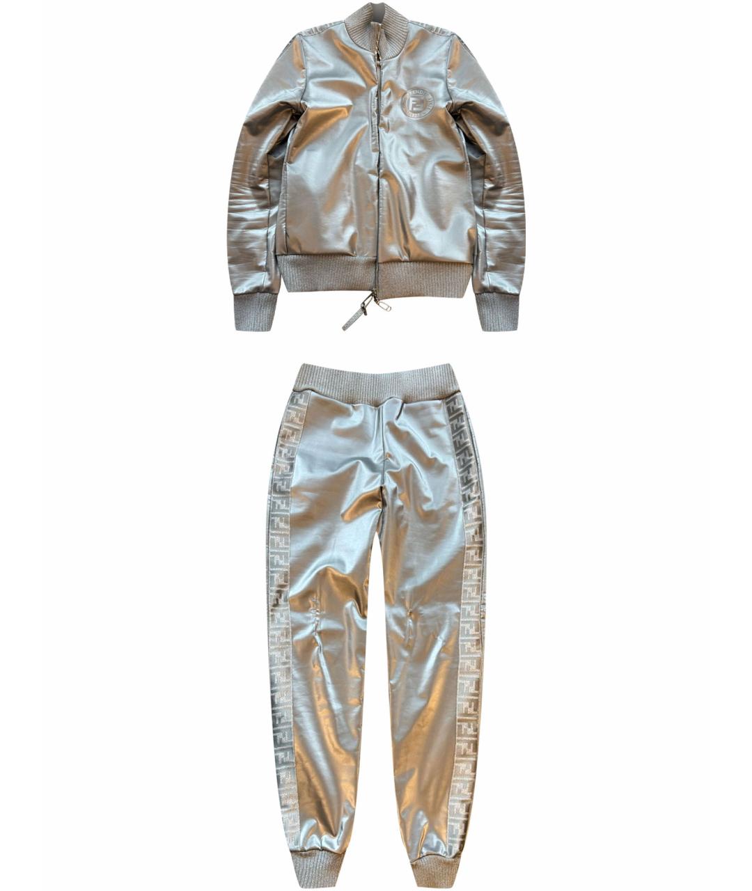 FENDI Серебрянный хлопко-эластановый костюм с брюками, фото 1