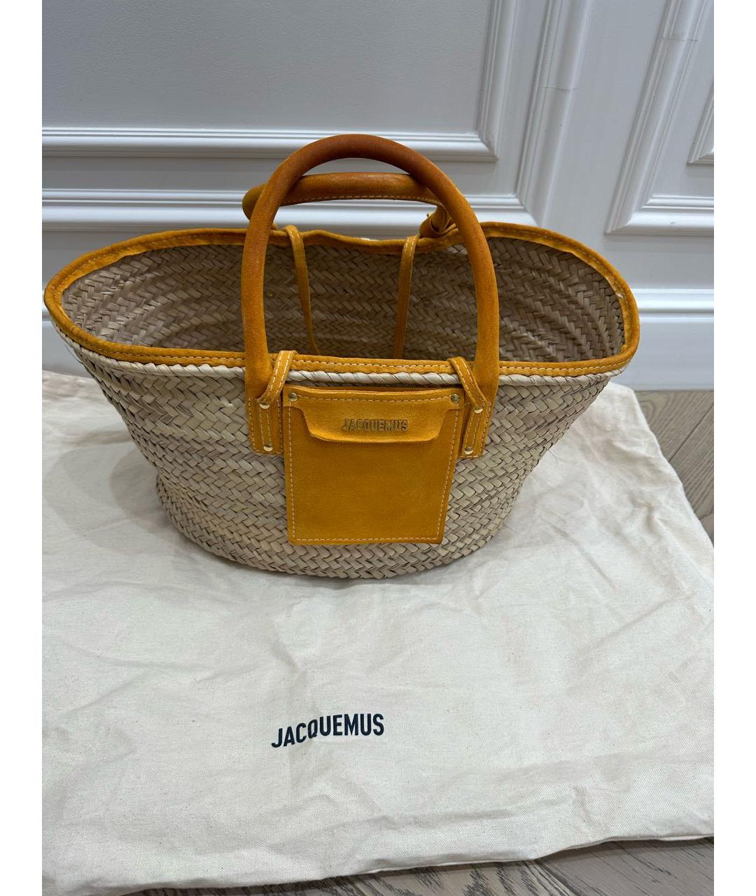 JACQUEMUS Горчичная пелетеная пляжная сумка, фото 9