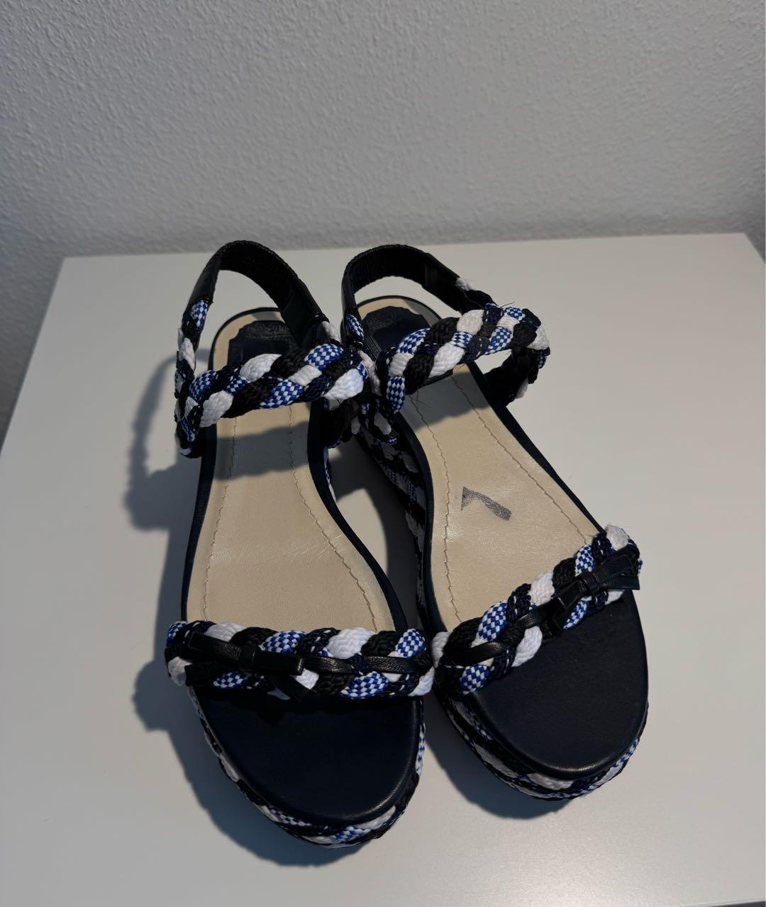 CHRISTIAN DIOR Синие текстильные босоножки, фото 2