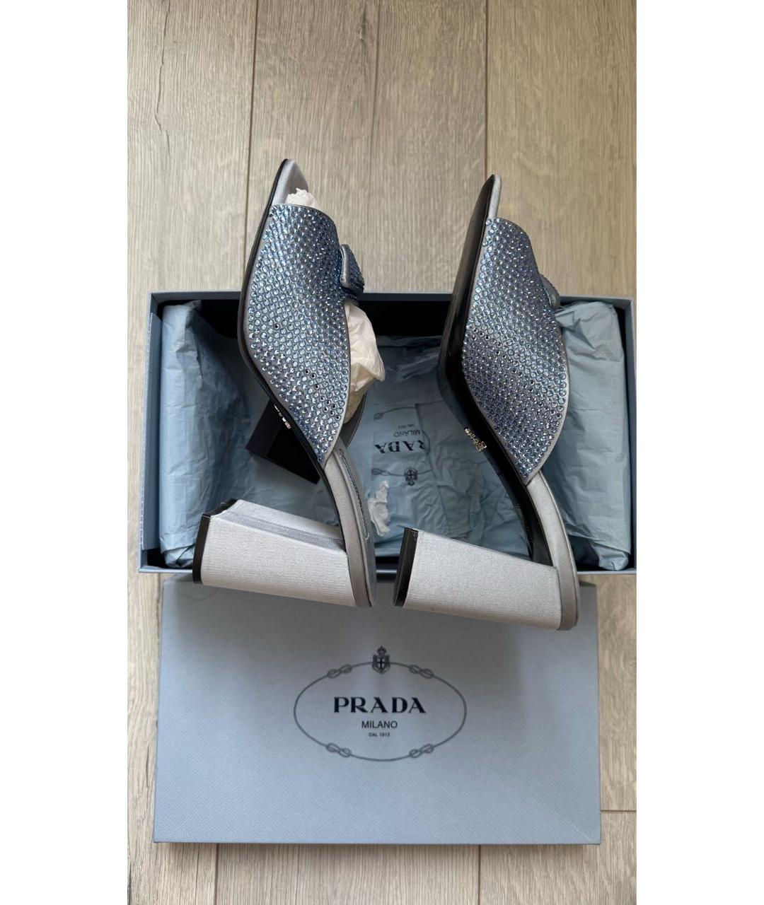 PRADA Голубые текстильные мюли, фото 4
