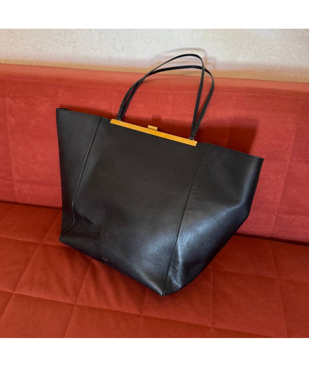 CELINE Черная кожаная сумка тоут, фото 3