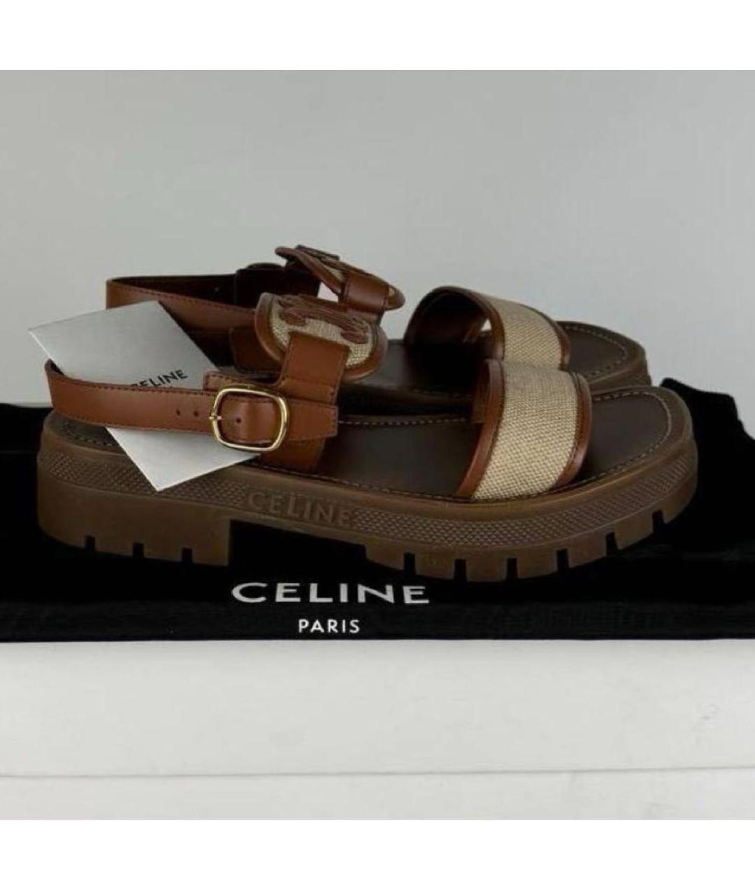 CELINE Бежевые кожаные босоножки, фото 2