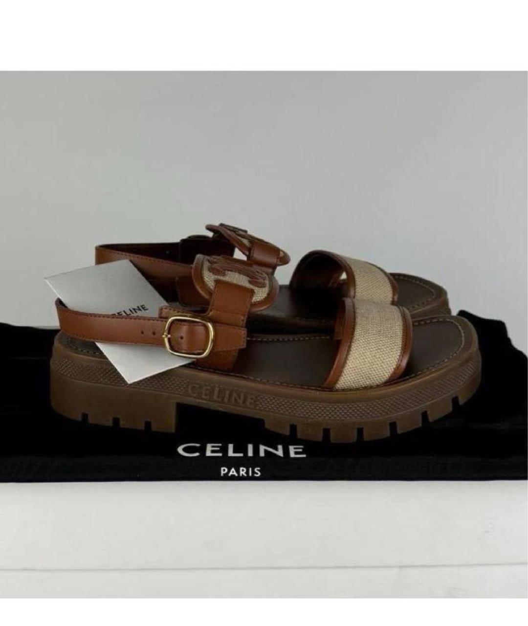 CELINE Бежевые кожаные босоножки, фото 8