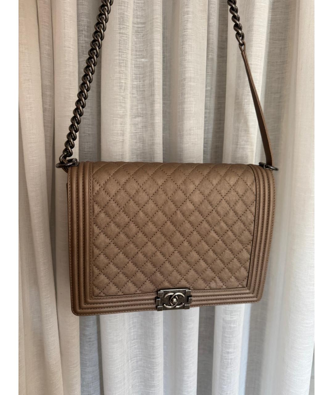 CHANEL Бежевая кожаная сумка через плечо, фото 5