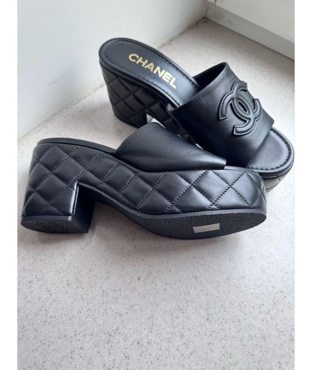 CHANEL Черные кожаные сабо, фото 3