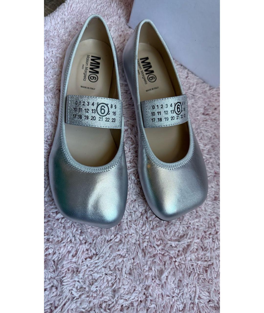 MM6 MAISON MARGIELA Серебряные кожаные балетки, фото 3