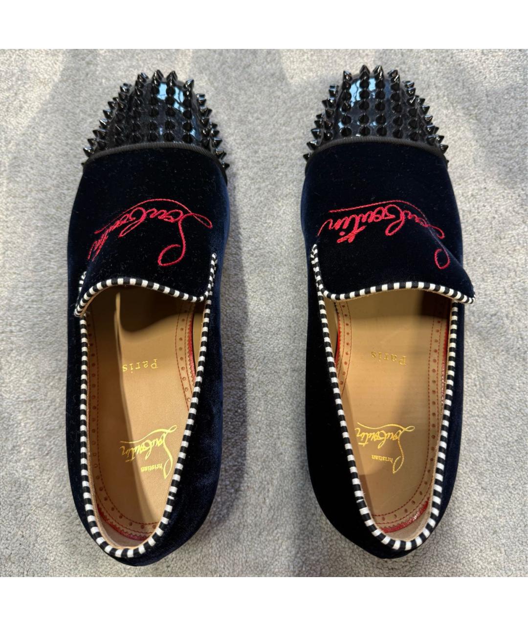 CHRISTIAN LOUBOUTIN Черные бархатные туфли, фото 3