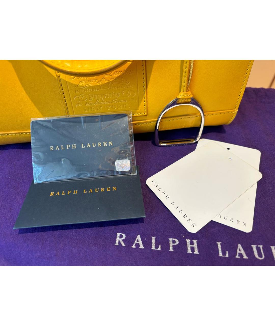 RALPH LAUREN Горчичная кожаная сумка с короткими ручками, фото 7