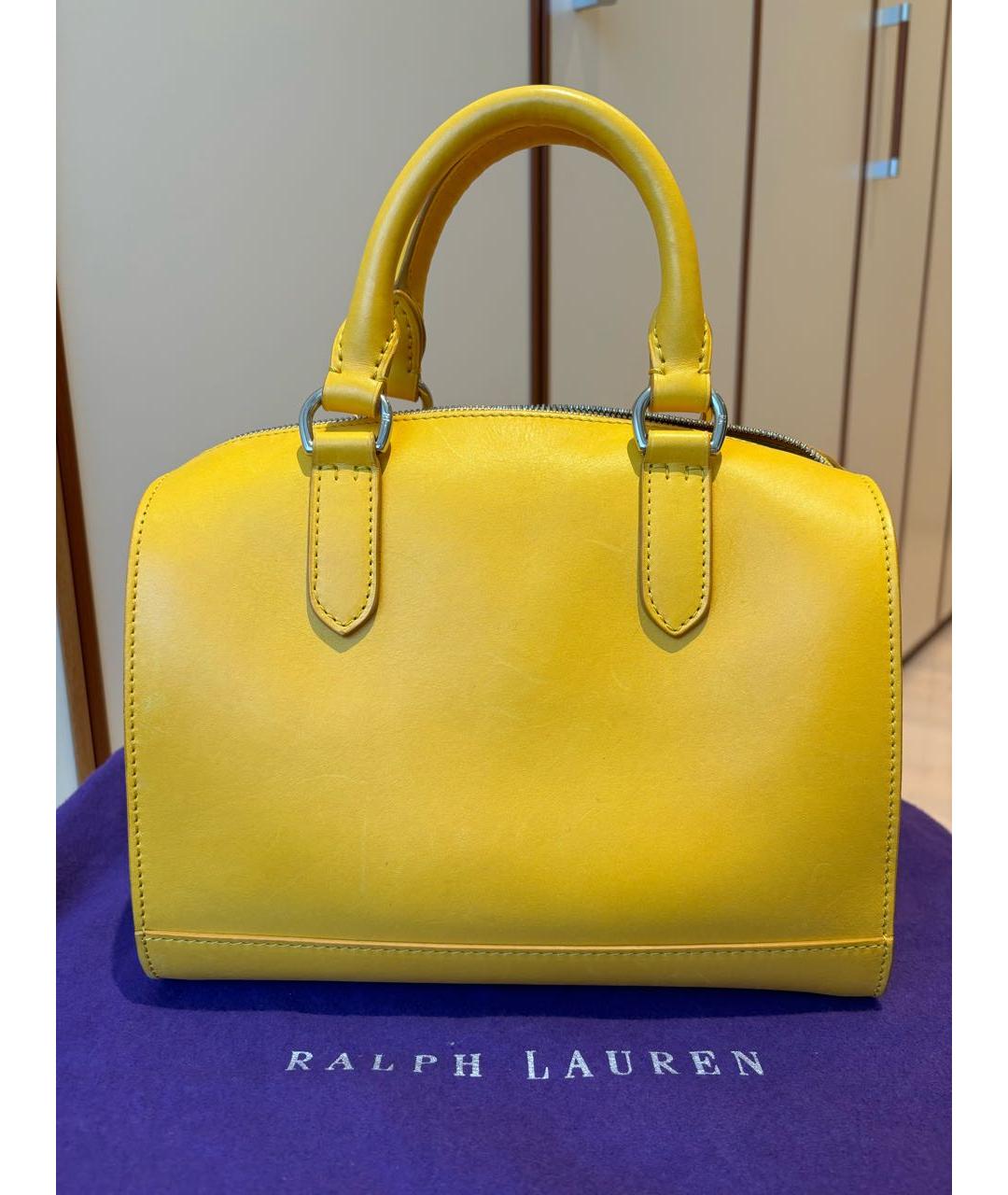 RALPH LAUREN Горчичная кожаная сумка с короткими ручками, фото 3