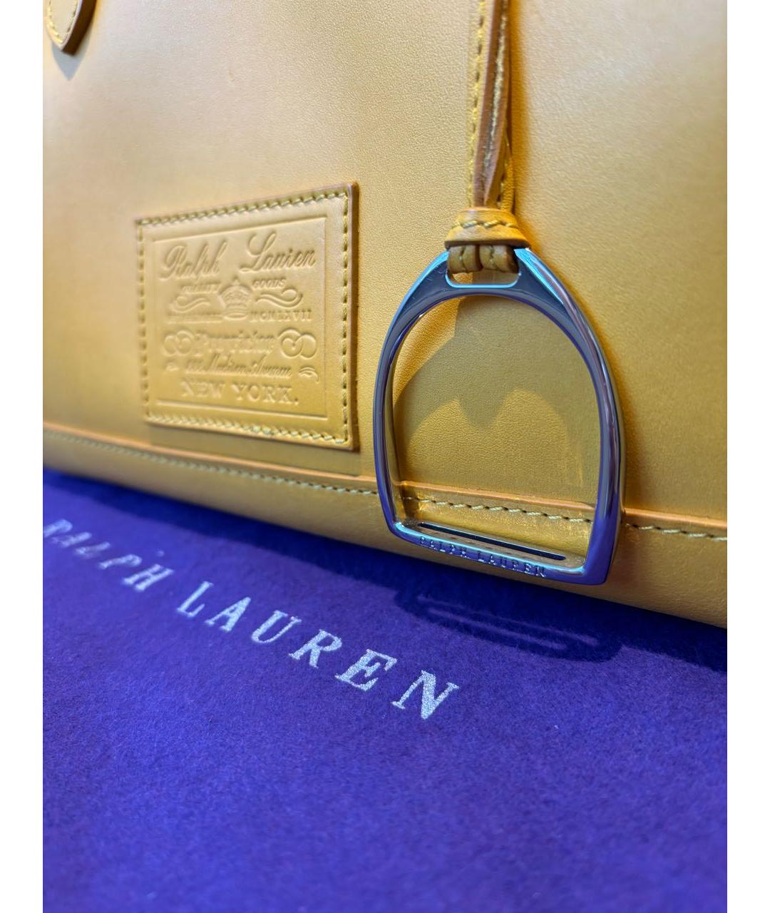 RALPH LAUREN Горчичная кожаная сумка с короткими ручками, фото 5