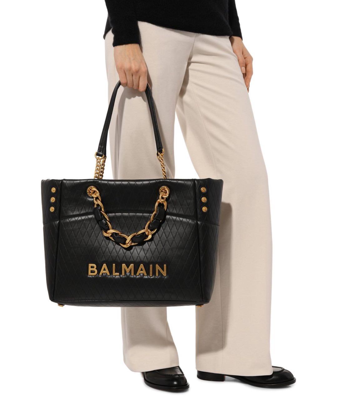 BALMAIN Черная кожаная сумка тоут, фото 3