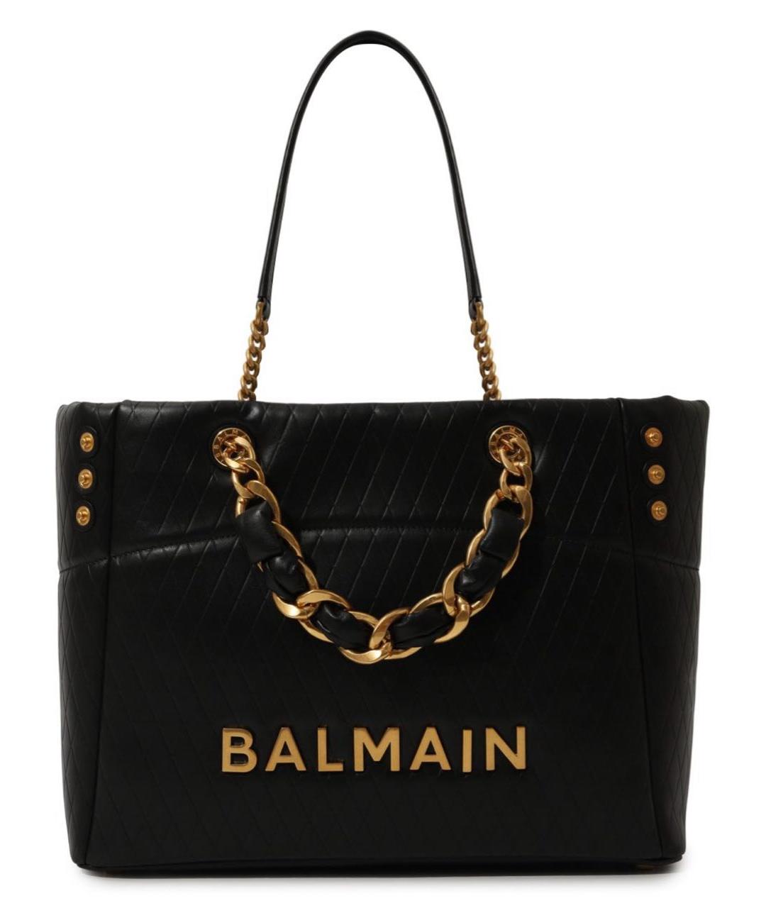 BALMAIN Черная кожаная сумка тоут, фото 7