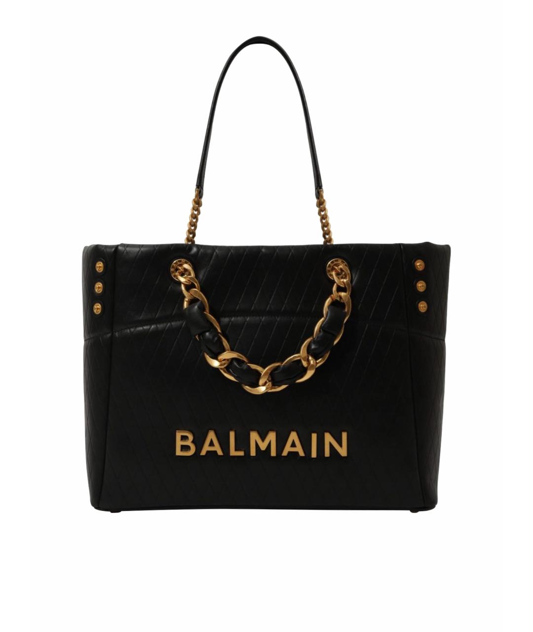 BALMAIN Черная кожаная сумка тоут, фото 1