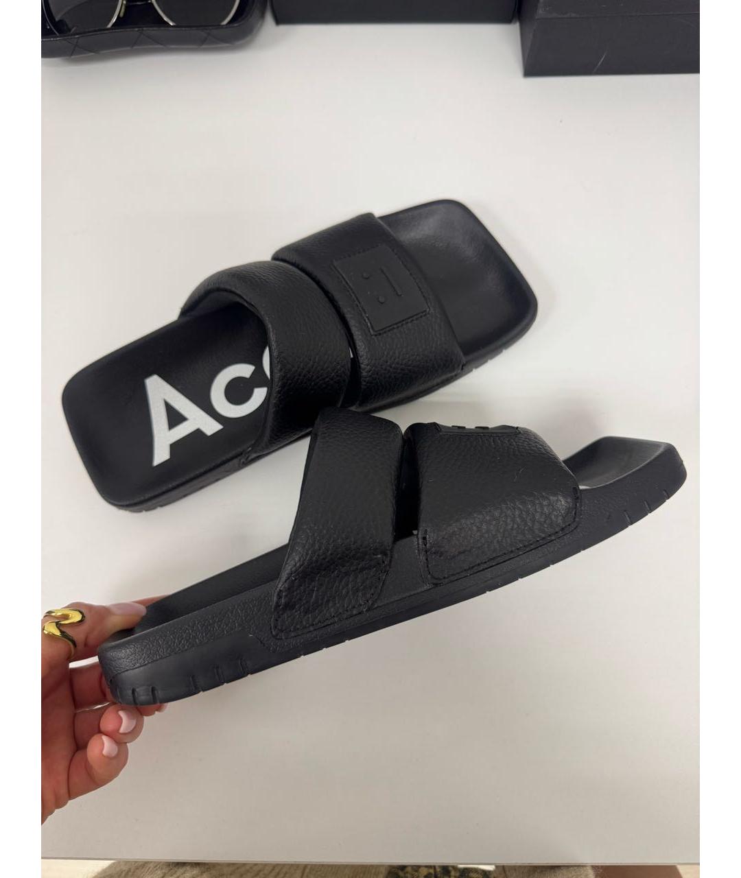 ACNE STUDIOS Черные кожаные шлепанцы, фото 4