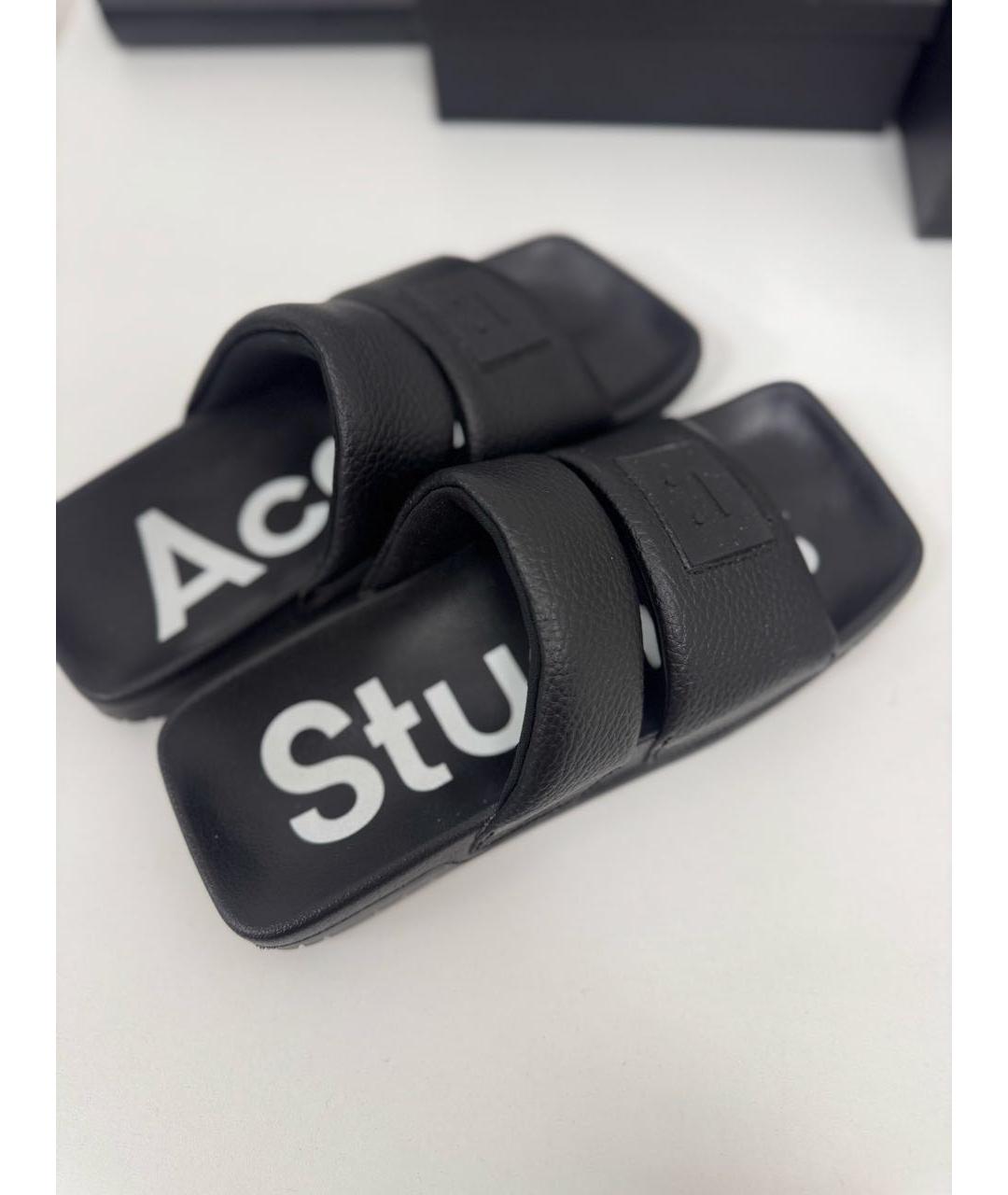 ACNE STUDIOS Черные кожаные шлепанцы, фото 2