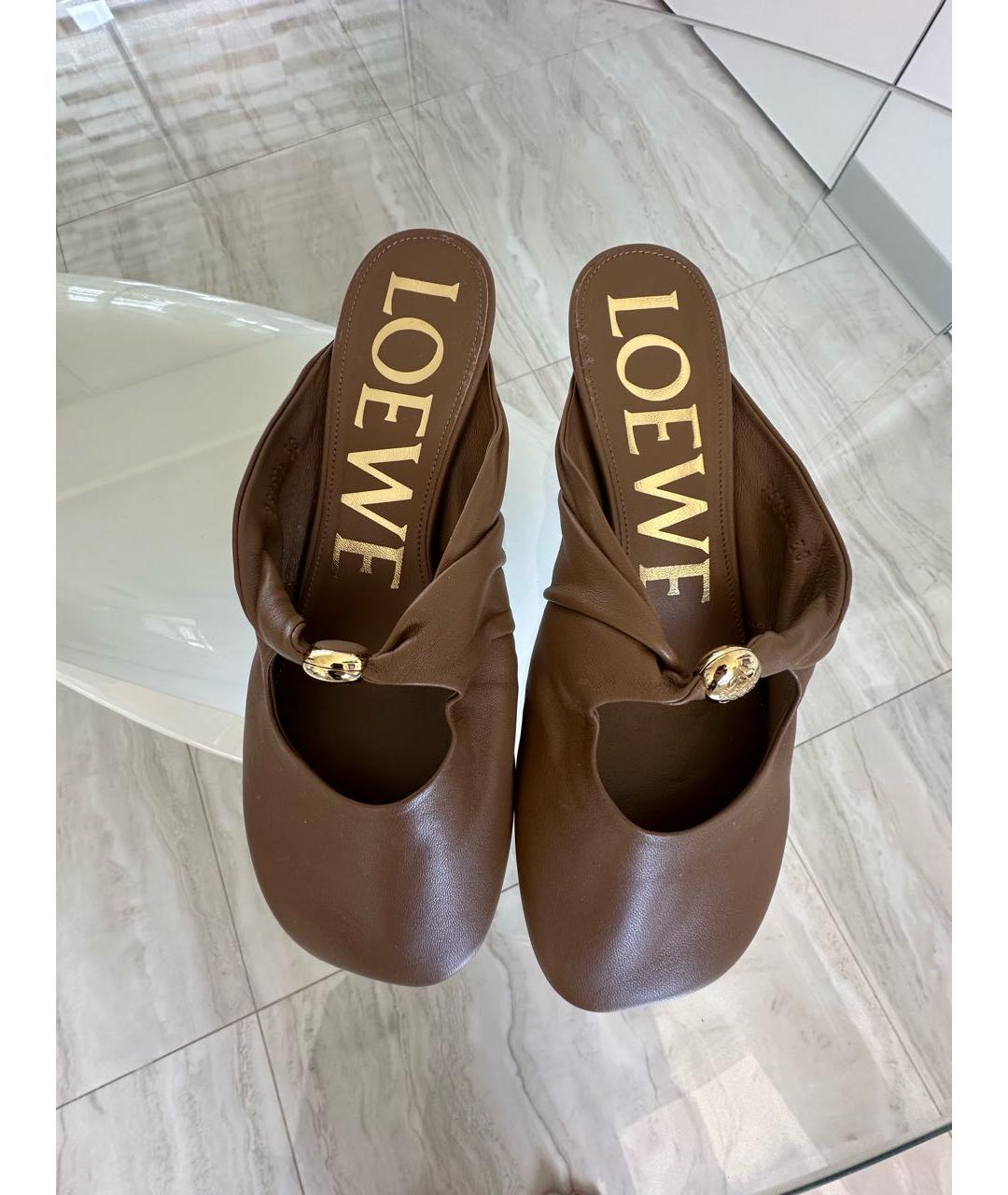 LOEWE Коричневые кожаные мюли, фото 2