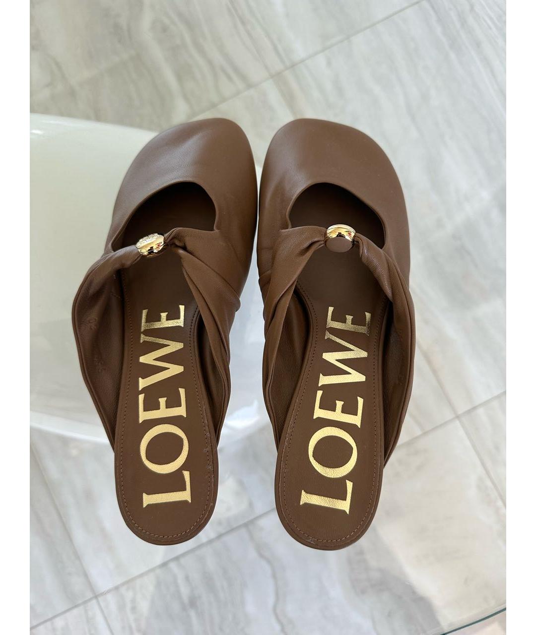 LOEWE Коричневые кожаные мюли, фото 3