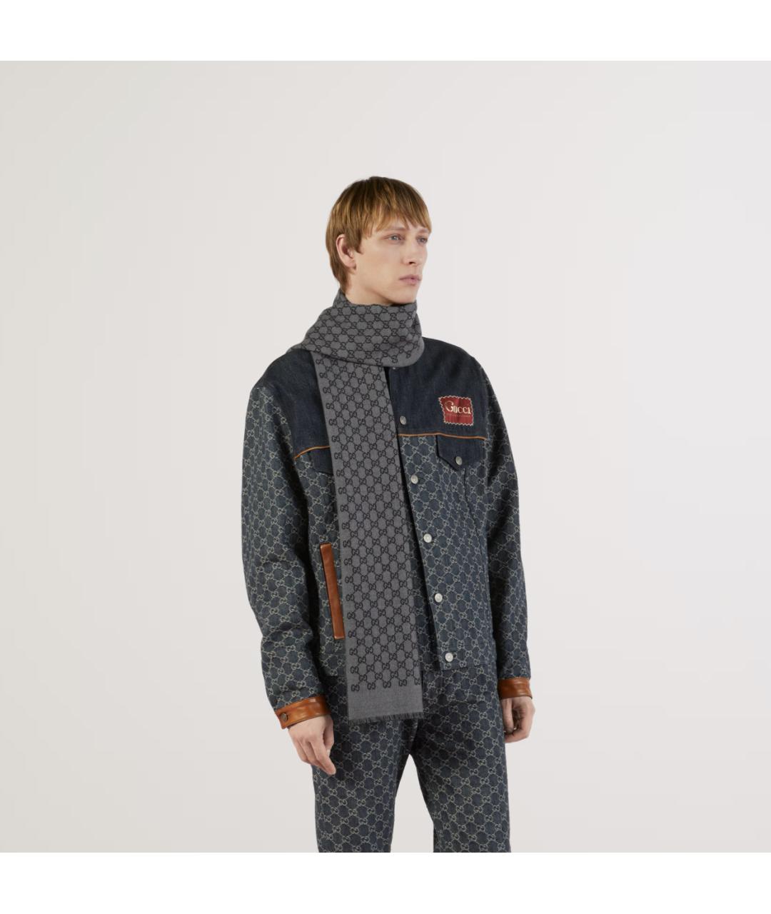 GUCCI Серый шарф, фото 3
