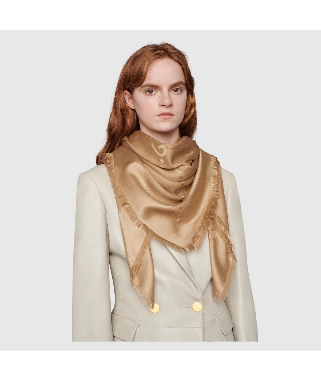 GUCCI Бежевый шарф, фото 3