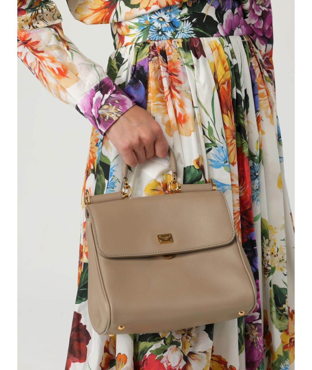 DOLCE&GABBANA Бежевая кожаная сумка с короткими ручками, фото 2