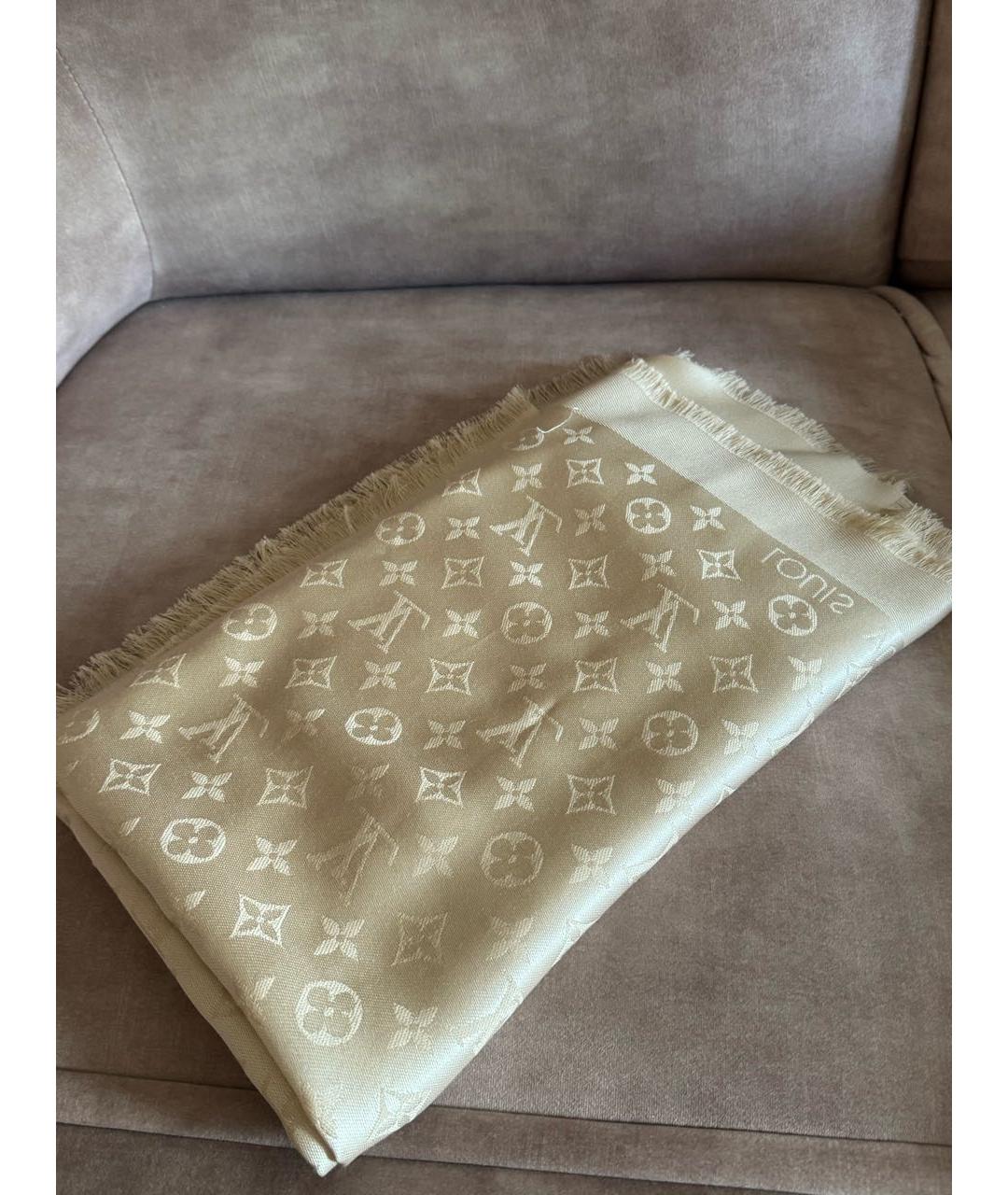 LOUIS VUITTON Бежевый шелковый платок, фото 4